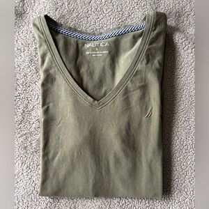 Nautica Olive Green V-Neck T-Shirt